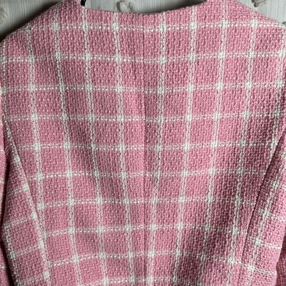 Rachel Zoe Women’s Pink and White Plaid Tweed Button-Down Blazer Jacket Size M - Picture 7 of 8